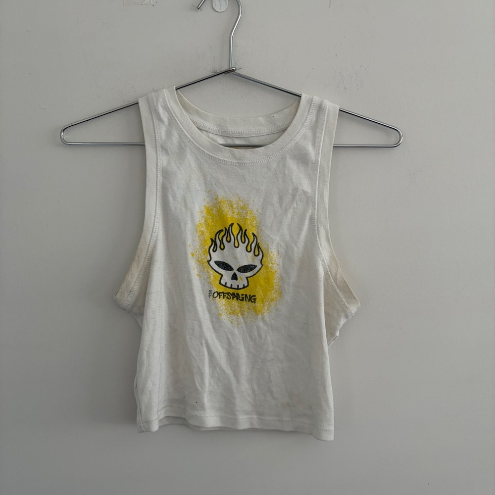 The Offspring Band Graphic White Cropped Tank Top Small
